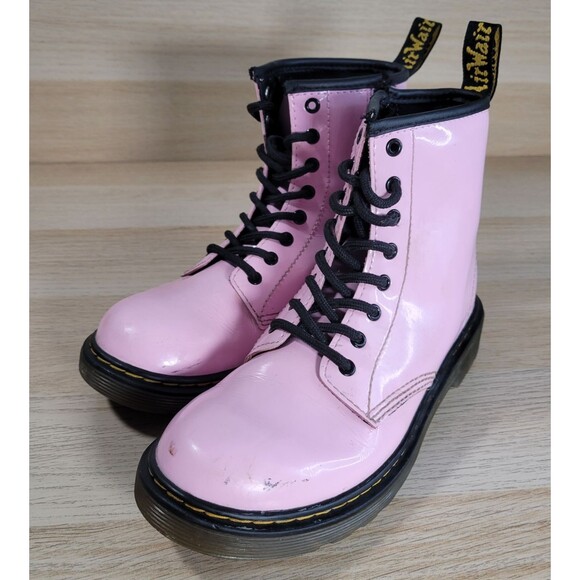 Dr Martens 1460 J Patent Leather Boots Youth Size 3 Pale Pink Girls US Doc DM - Picture 1 of 11